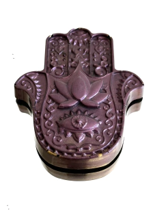 Orgonita Mano de Fatima Llama Violeta de Cuarzo Cristal, Turmalina, Pirita y Hierro