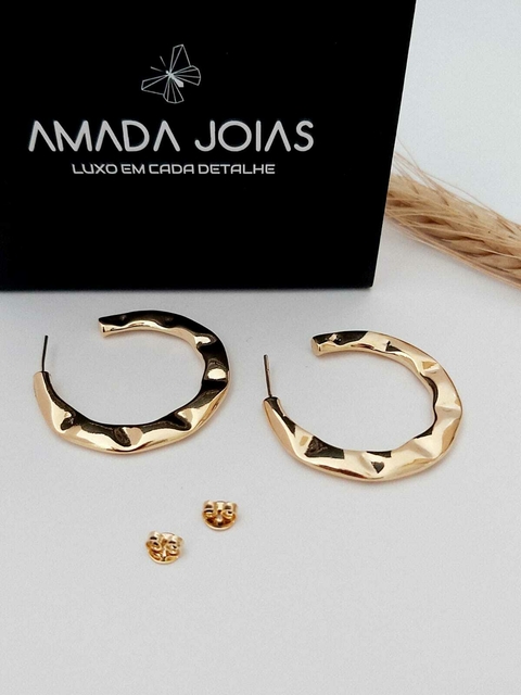 Brinco Argola Martelada Banhado A Ouro 18k