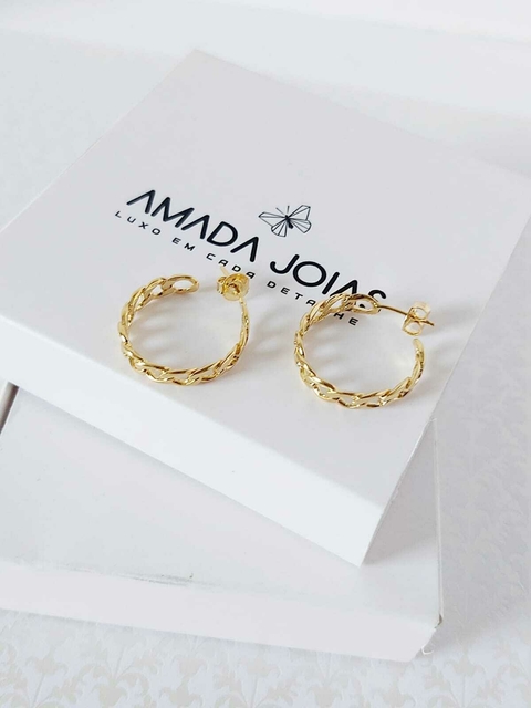 Brinco de Argola média corrente ouro 18K