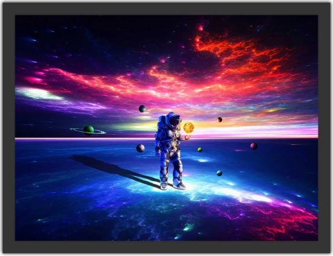 Quadro Decorativo Universo Astronauta Galáxia Moldura Tamanho Normal 55cmx40cm