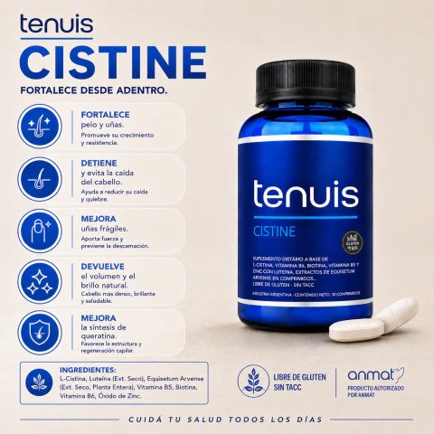 TENUIS CISTINE • Pelo y uñas fuertes X 30 Comprimidos
