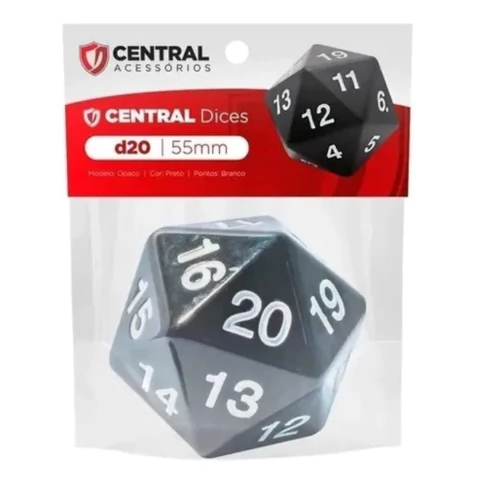 Central Dice - Dado D20 Jumbo: Opaco Preto e Branco