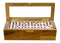 Dominó Estojo de Madeira Maciça Tampa de Vidro Botticelli