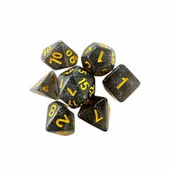 Conjunto de 7 Dados RPG – Glitter Fumaça e Dourado – Central - comprar online