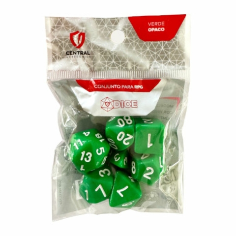 Conjunto de 7 Dados RPG – Opaco Verde e Branco – Central