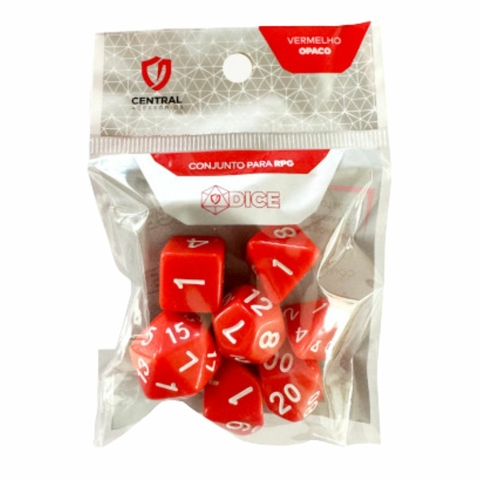 Conjunto de 7 Dados RPG – Opaco Vermelho e Branco – Central