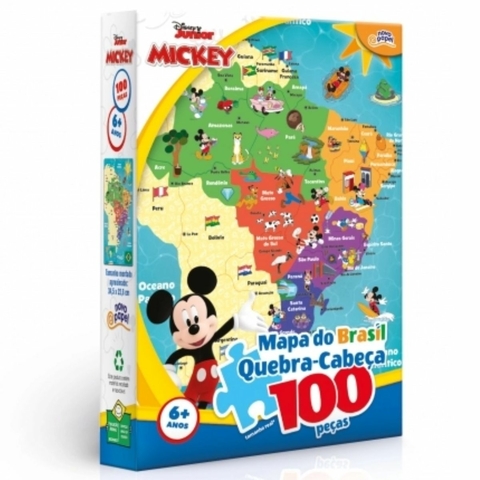 Quebra-Cabeca 100 pecas - Mickey Mapa do Brasil - Toyster