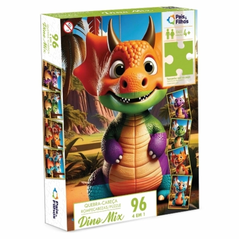 Quebra-Cabeça 96 peças 4 em 1 Dino Mix - Pais e Filhos