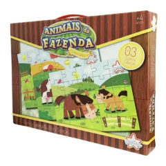 Kit 3 Quebra Cabeça Animais Fazenda 15, 20, 25 peças-BigStar