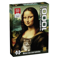 Mini Quebra-Cabeeça 1000 Peças Mona Lisa com Gatinho - Grow