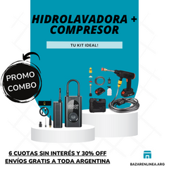 Combo hidrolavadora y compresor portátil