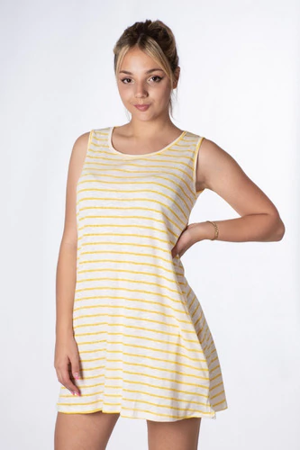 VESTIDO MUSCULOSA SIMIL LINO RAYADO