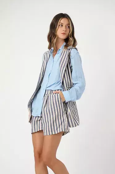 CHALECO LARGO RAYADO LINO