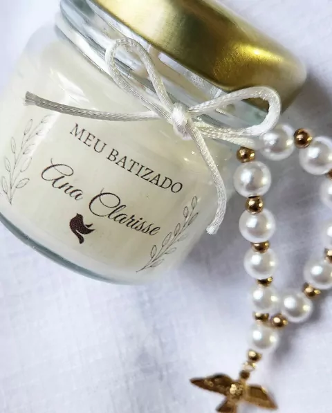 Kit VELA AROMÁTICA COM TERCINHO + ÍMÃ DE BATIZADO