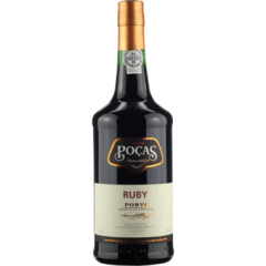 Garrafas de Vinho do Porto Poças Ruby 750ml com rótulo preto e dourado.