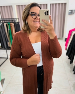 CARDIGAN CANELADO PETTENATI PLUS SIZE - Maria Flor Moda Plus Size