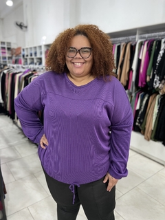 BLUSA EM RIBANA COM AMARRAÇÃO - Maria Flor Moda Plus Size