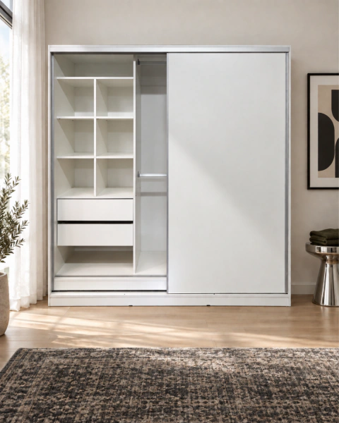Placard Sira 180 cm Blanco Puertas Corredizas y Cajones 1.80 x 1.80 x 0.55 cm