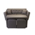 Sillón Evo gris oscuro de 2 plazas con estructura de madera reforzada con mesa y almohadones.