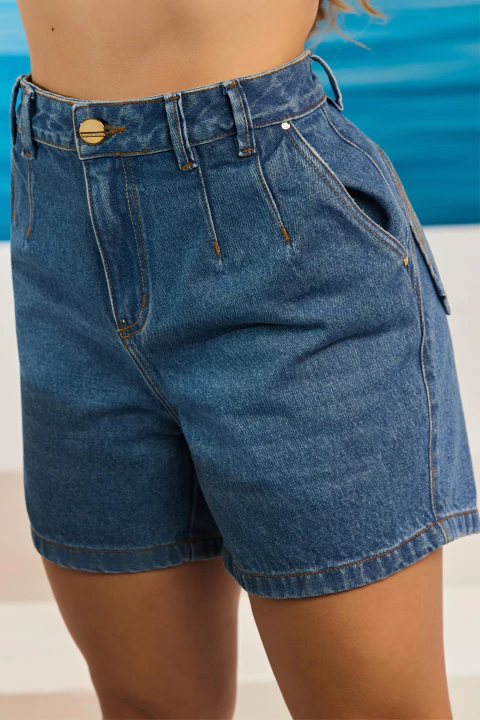 Short Jeans Com Pregas - comprar online