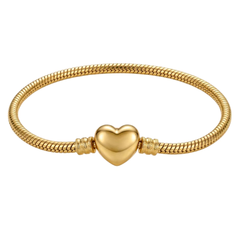 Pulseira berloques inspiração Pandora em aço inox banhado em ouro