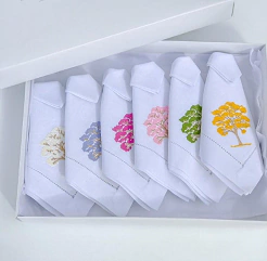 Kit de Guardanapos em linho misto com barra em ponto ajour coleção Ipês