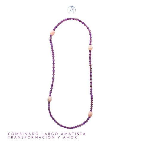 Collar Combinado largo - Amatista & Cuarzo Rosa - Amor & Transformación