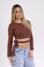cropped manga longa sky marrom - loja online