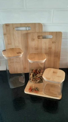 Frascos cuadrados con tapa de bambú. 3 Unidades en internet