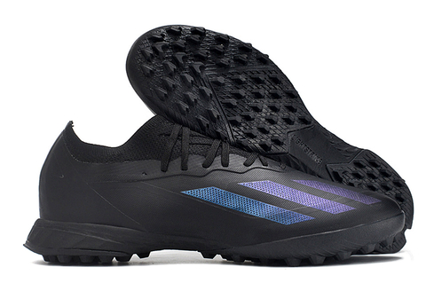 Chuteira Adidas FastCrazy Society ALL BLACK preta com detalhes azul