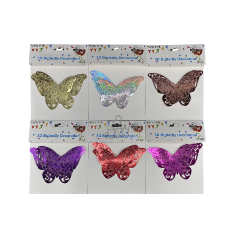 ADORNO MARIPOSA METALIZADA CALADA 3D COLORES SURTIDOS YJ0751 X12