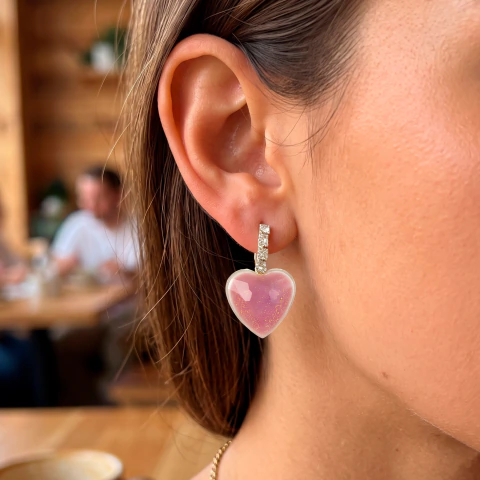 Pares de Aros Argollita Corazón Facetado con Glitter | Bag por Docena