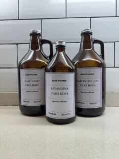 Set x3: Dos botellones Growler de vidrio de 1900cc + Una botella de lavadero de vidrio de 1lt