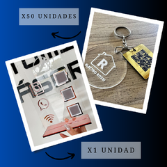 Cartel redes 3 QR/CON LOGO + 50 Llaveros C/ Logo y QR