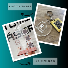 2 Cartel redes 3 QR/CON LOGO + 100 Llaveros C/ Logo y QR