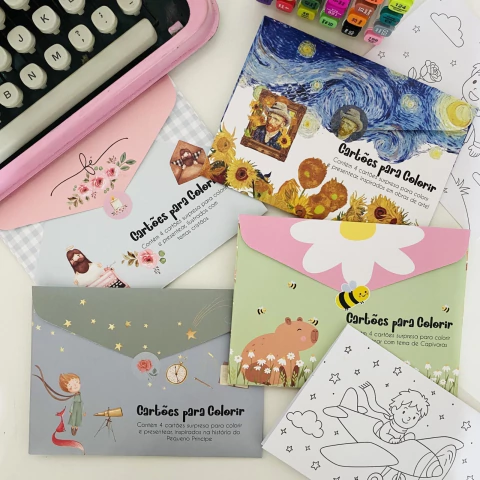Cartões para Colorir 4 Cartões com Envelope