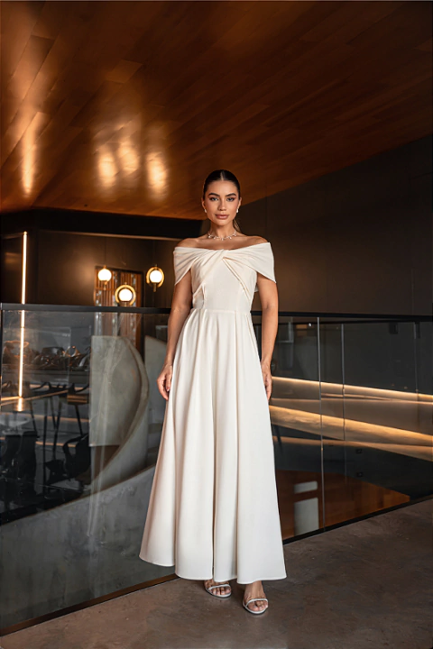 Vestido Midi Branco Ariele