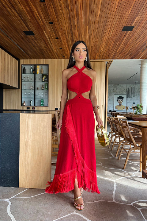 Vestido Midi Voal Vermelho - comprar online