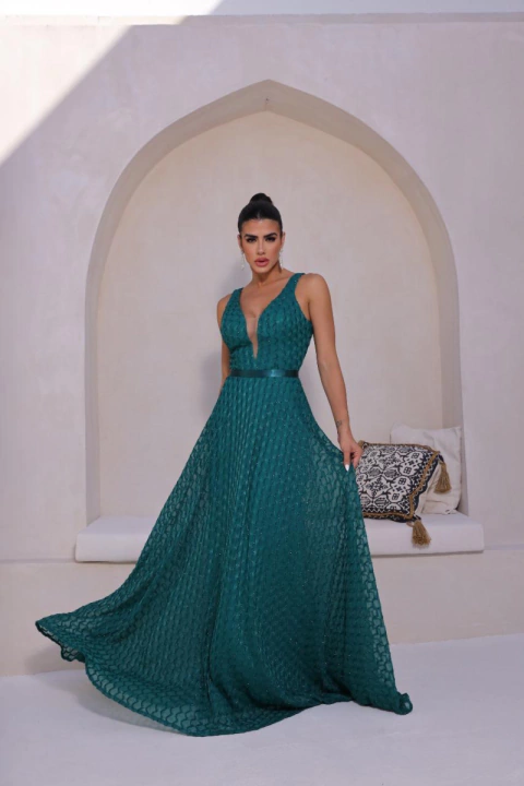 Vestido Longo Verde Esmeralda Bordado - Mily - comprar online