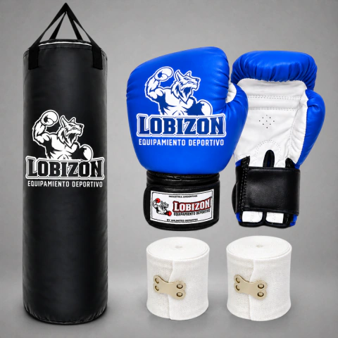 Combo Bolsa 90cm Cordura Rellena + Guantes + Vendas 5cm LOBIZÓN