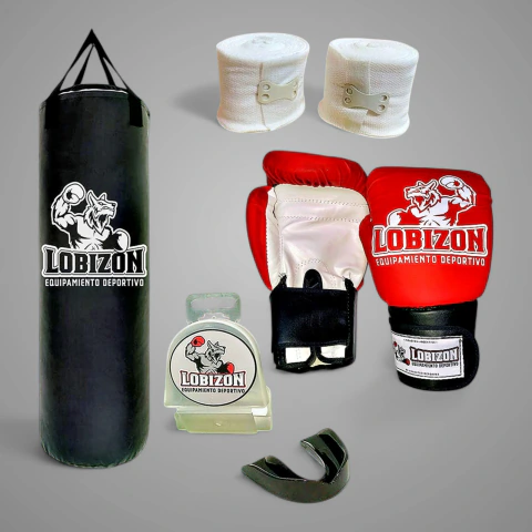 Combo Bolsa 90cm Cordura Rellena + Guantes + Vendas + Bucal LOBIZÓN