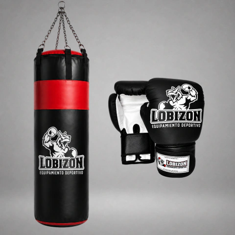 Combo Bolsa 90cm Lona Vinílica Rellena + Guantes Classic LOBIZÓN