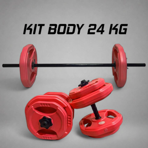 Kit Body Pump 24Kg Rojo Discos Con Agarres+ Barra 1,20cm+ 2 Barras Mancuerna +Topes