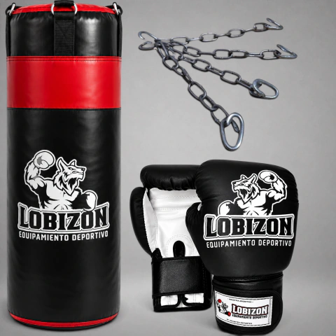 Combo Bolsa 90cm Lona Vinílica Rellena + Guantes Classic LOBIZÓN