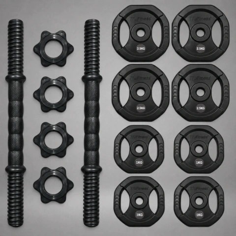 Kit Body Pump 14KG Pvc Negro Discos con Agarres + 2 Mancuernas + Topes