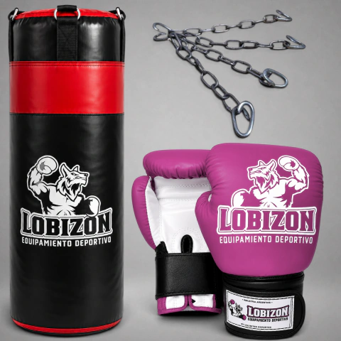 Combo Bolsa 1,20m Lona Vinílica Rellena + Guantes Classic LOBIZÓN