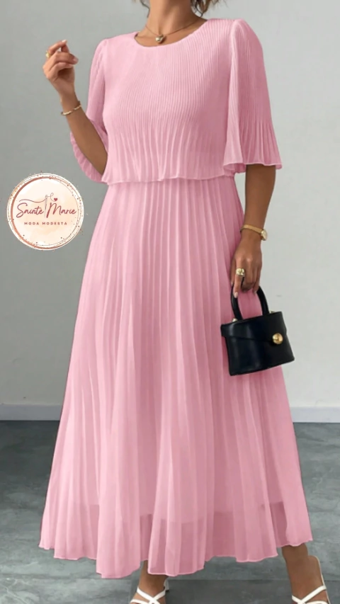 Vestido Plissado de Chiffon Plus Size – Elegância com Modéstia na internet