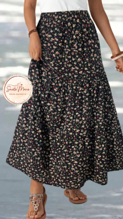 Saia Longa Floral - Primavera / Verão - Sainte Marie Moda Modesta