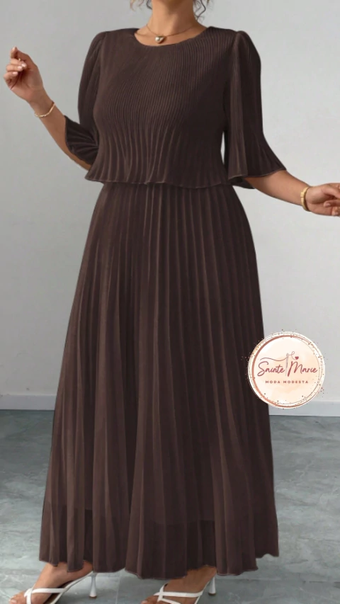 Vestido Plissado de Chiffon Plus Size – Elegância com Modéstia - loja online