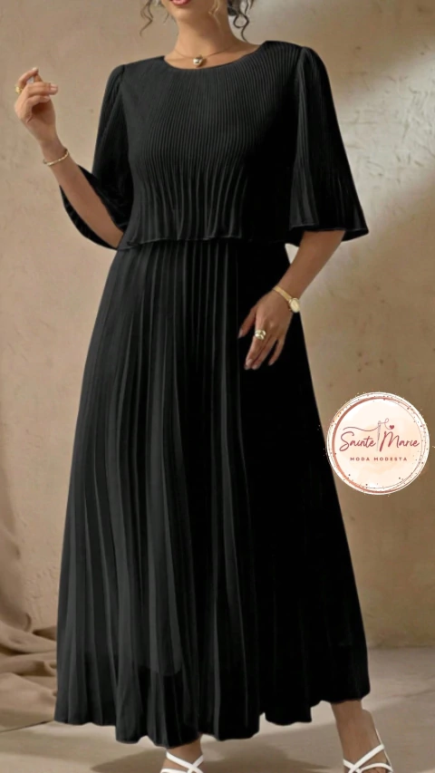 Vestido Plissado de Chiffon Plus Size – Elegância com Modéstia na internet